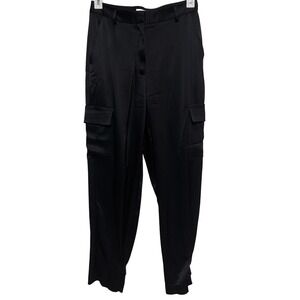 Babaton Black Satin Cargo Pants Women's Size 8 Adjustable Cuff